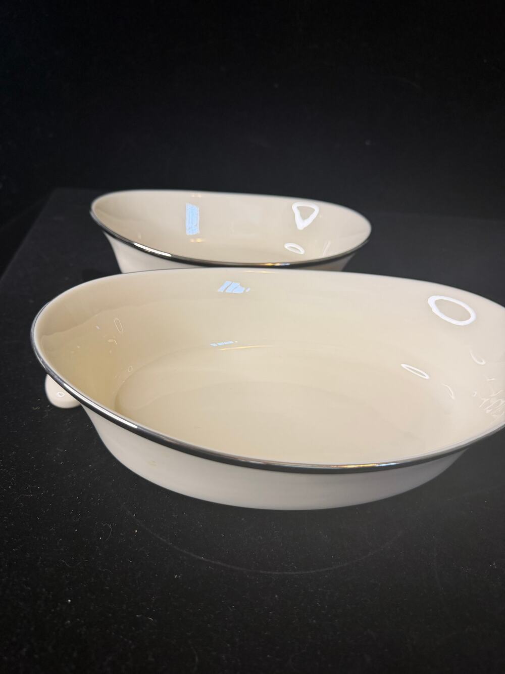 Lenox Solitaire Oval Serving Bowls 9” & 10”  Serving Knife – 3 Piece Set